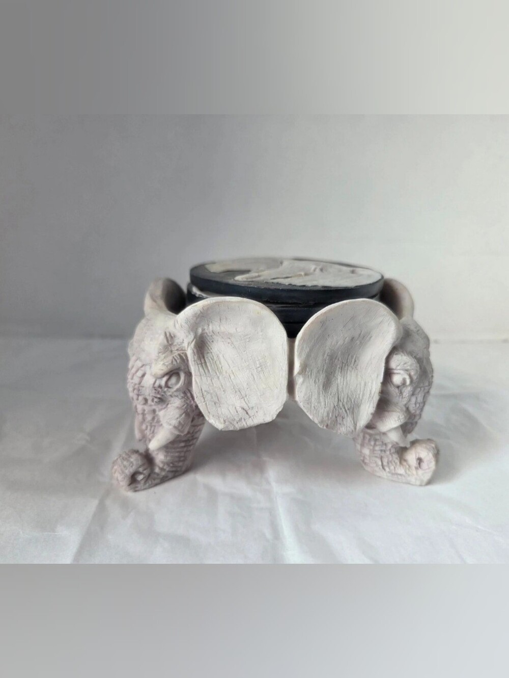 Handcrafted White Elephant Accent Stand - Decorative Home Art